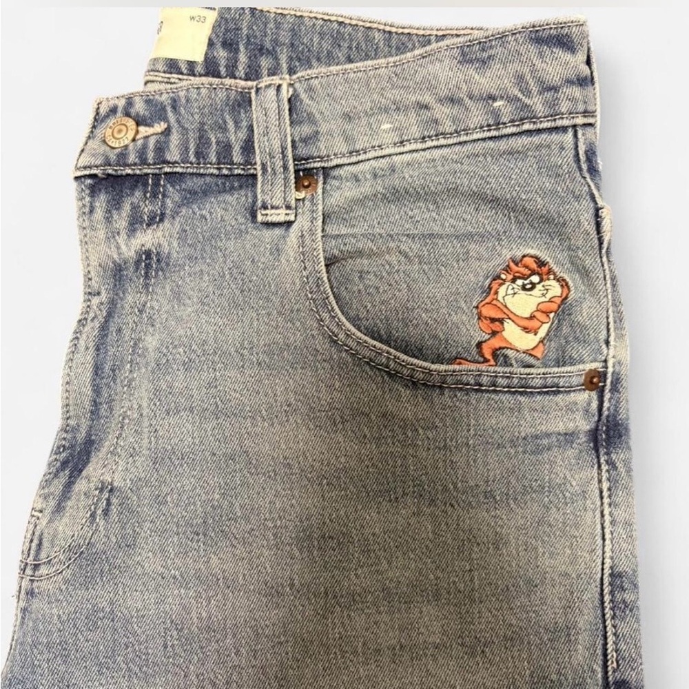 Hollister Light Wash Denim Shorts Tasmanian Devil Looney Tunes Y2K Skater Baggy - Picture 2 of 4